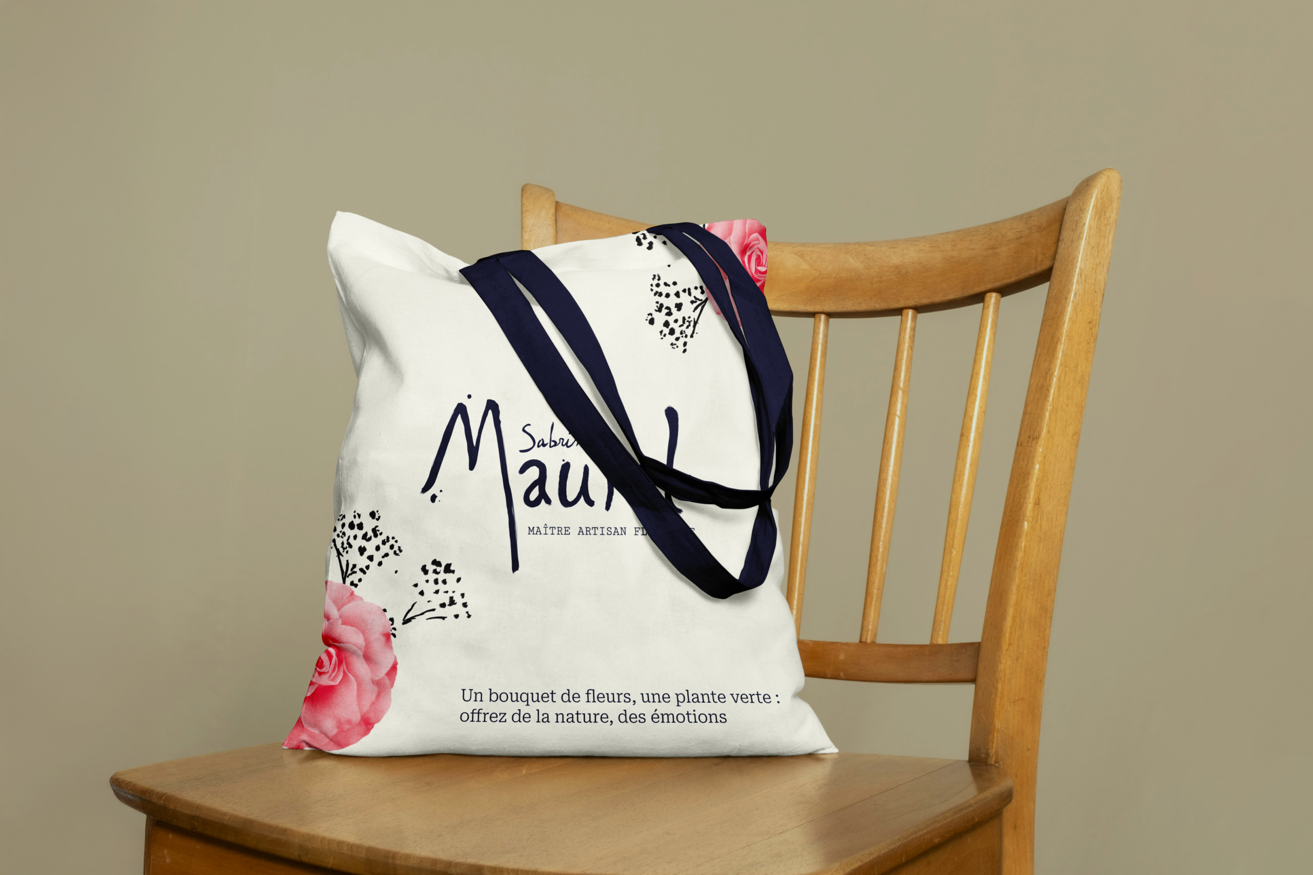 Logo fleuriste rodez sur sac en toile